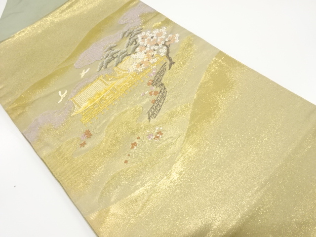 本金箔　屋敷風景模様織り出し名古屋帯